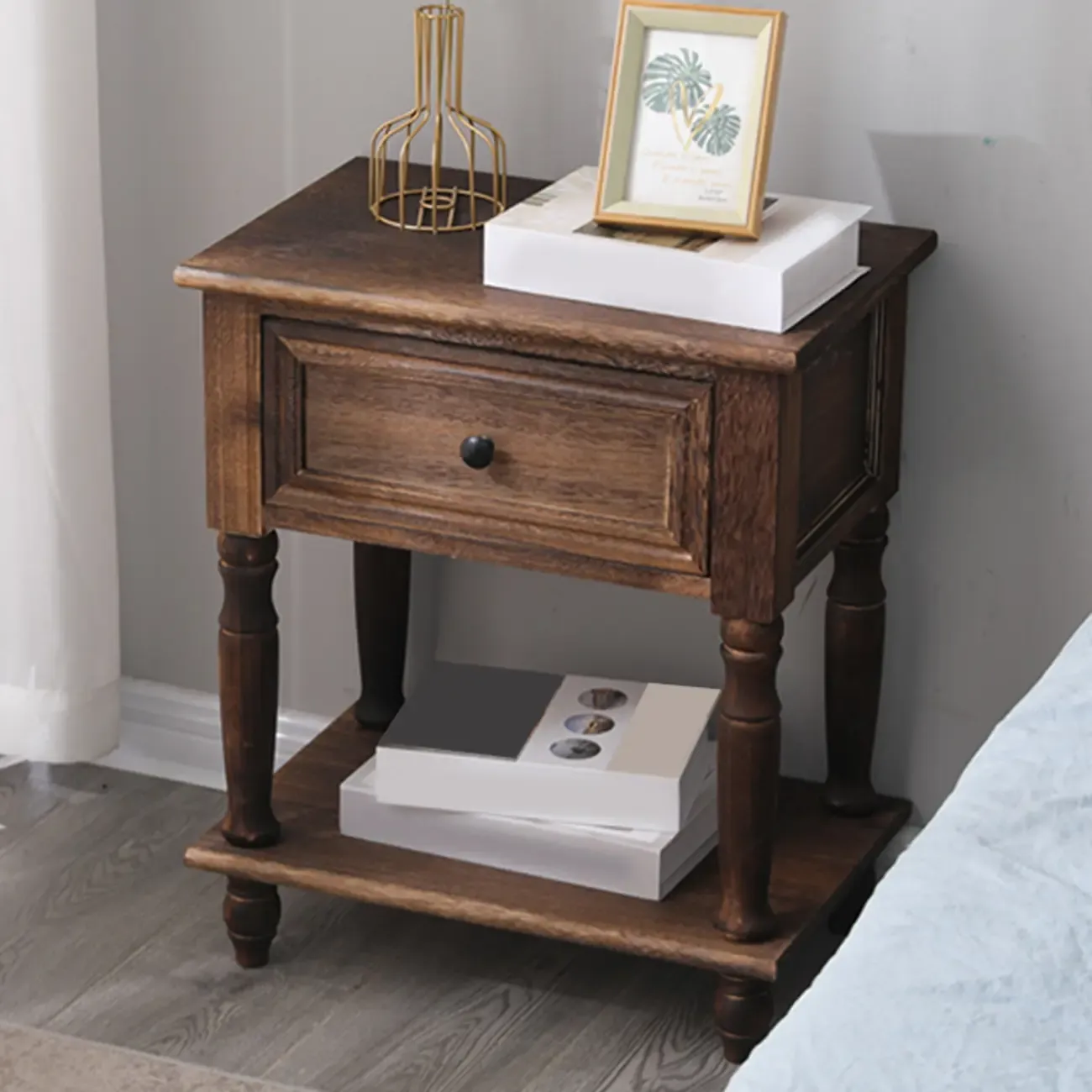 Traditional Wood Nightstand with Drawers