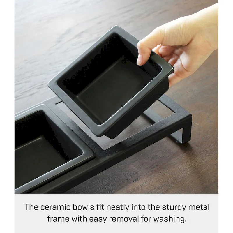 Yamazaki Home Pet Food Bowl - Two Styles, Steel and Ceramic, Tall, 1.25 cups, 300 milliliters per bowl