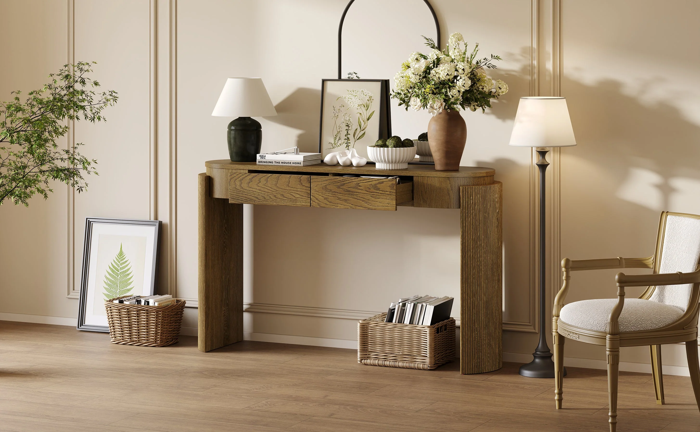 Walker Edison | Fluted Design Entryway Console Table and 2 Drawers