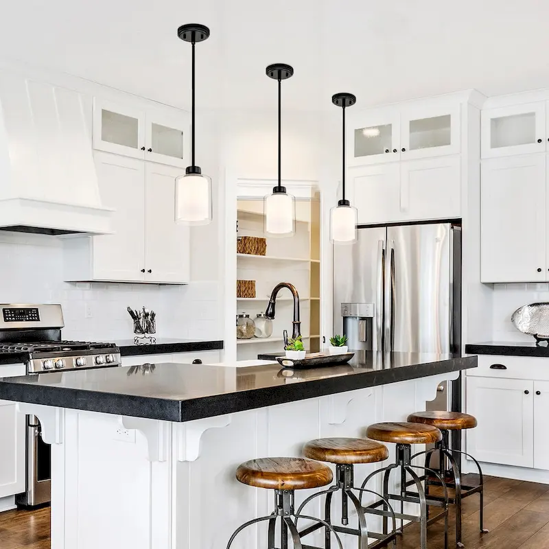 Daley 1-Light Matte Black Double Shaded Mini Pendant Light with Clear Glass and White Glass Shades