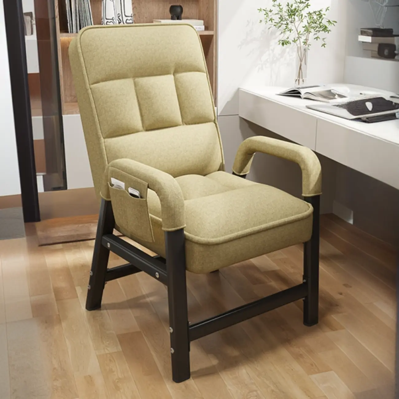 Modern Grey Upholstered 4-Leg Office Chair