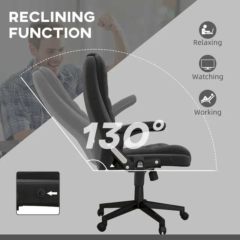 HOMCOM 6 Point Vibrating Massage Office Chair with Heat, Velvet High Back Executive Office Chair with Reclining Backrest