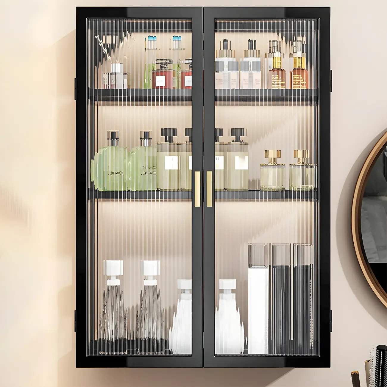 Kitchen Black Modern Metal Floating China Cabinet