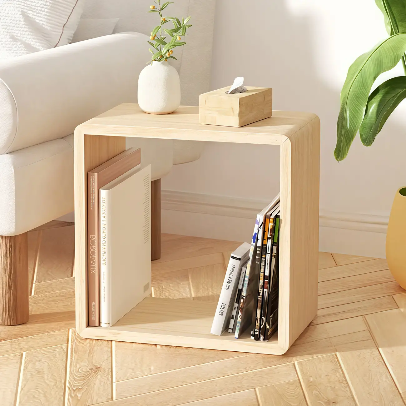 Modern Wooden Natural Open Back Cube Bookcase