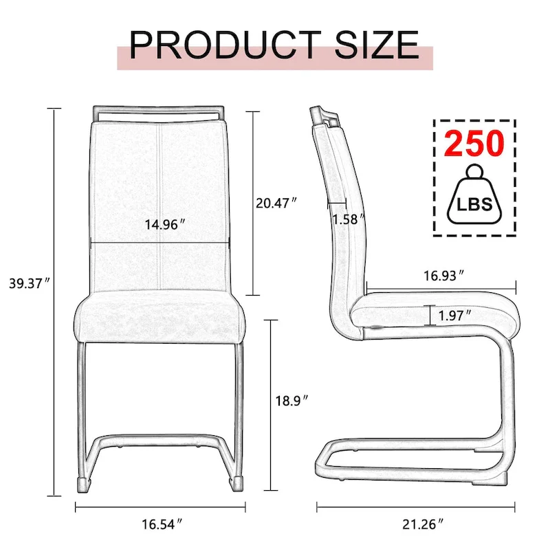 Set of 4 Modern Dining Chairs,High Back Side Chair with C-shaped Tube Chrome Metal Legs