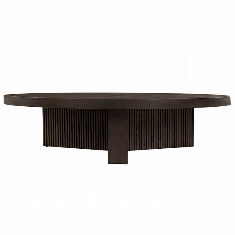 Round Coffee Table, 60 Inch, Espresso Brown Wood, Tri Fluted Legs