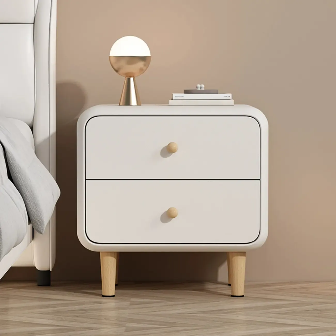 Modern Small Wood 2 Drawer Nightstand with Legs