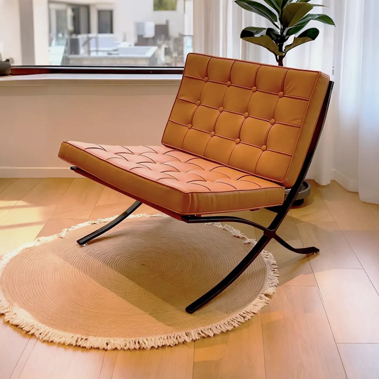 Mid-Century Modern  Leather Lazy Lounge Accent Chair