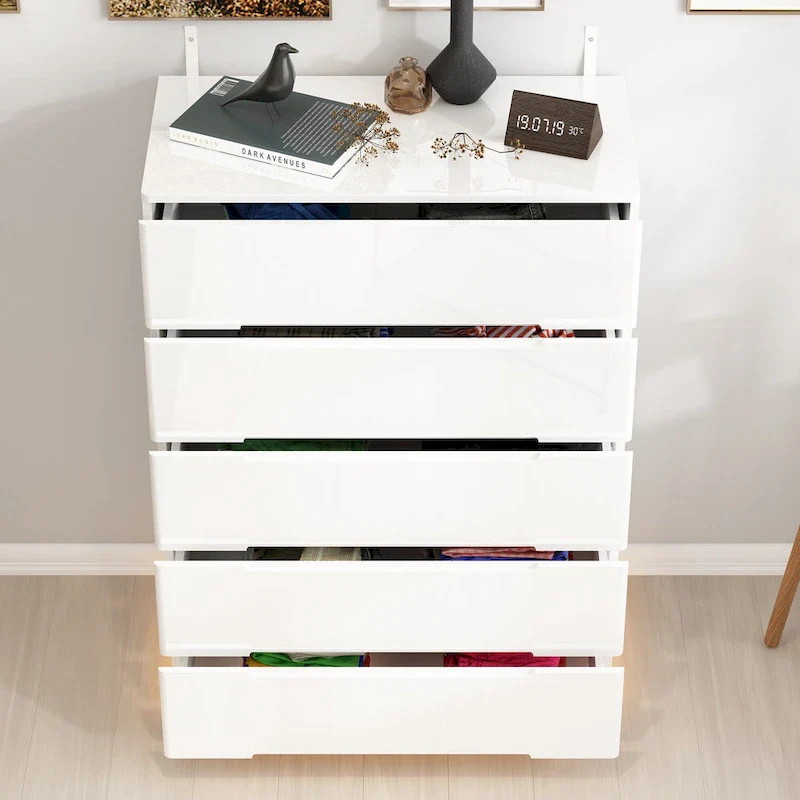 31.5 High Gloss Chest With Light Chest w/5 Drawers&Spacious Tabletop