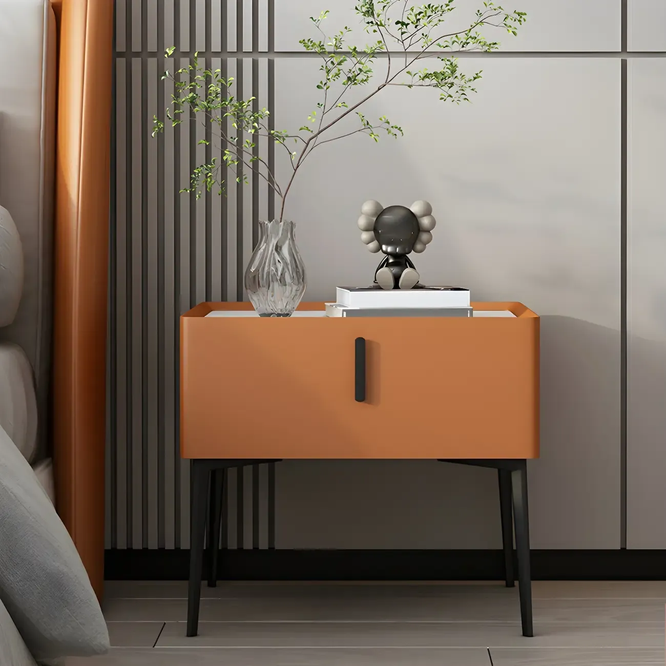 Trendy Narrow Cubic Wooden Nightstand with Legs