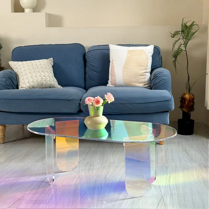 Acrylic Colorful Coffee Table Iridescent Glass End Table Side Table - 38x20x15