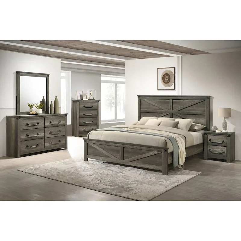 Furniture of America Vraif Farmhouse Rustic Grey Wood Panel Bed