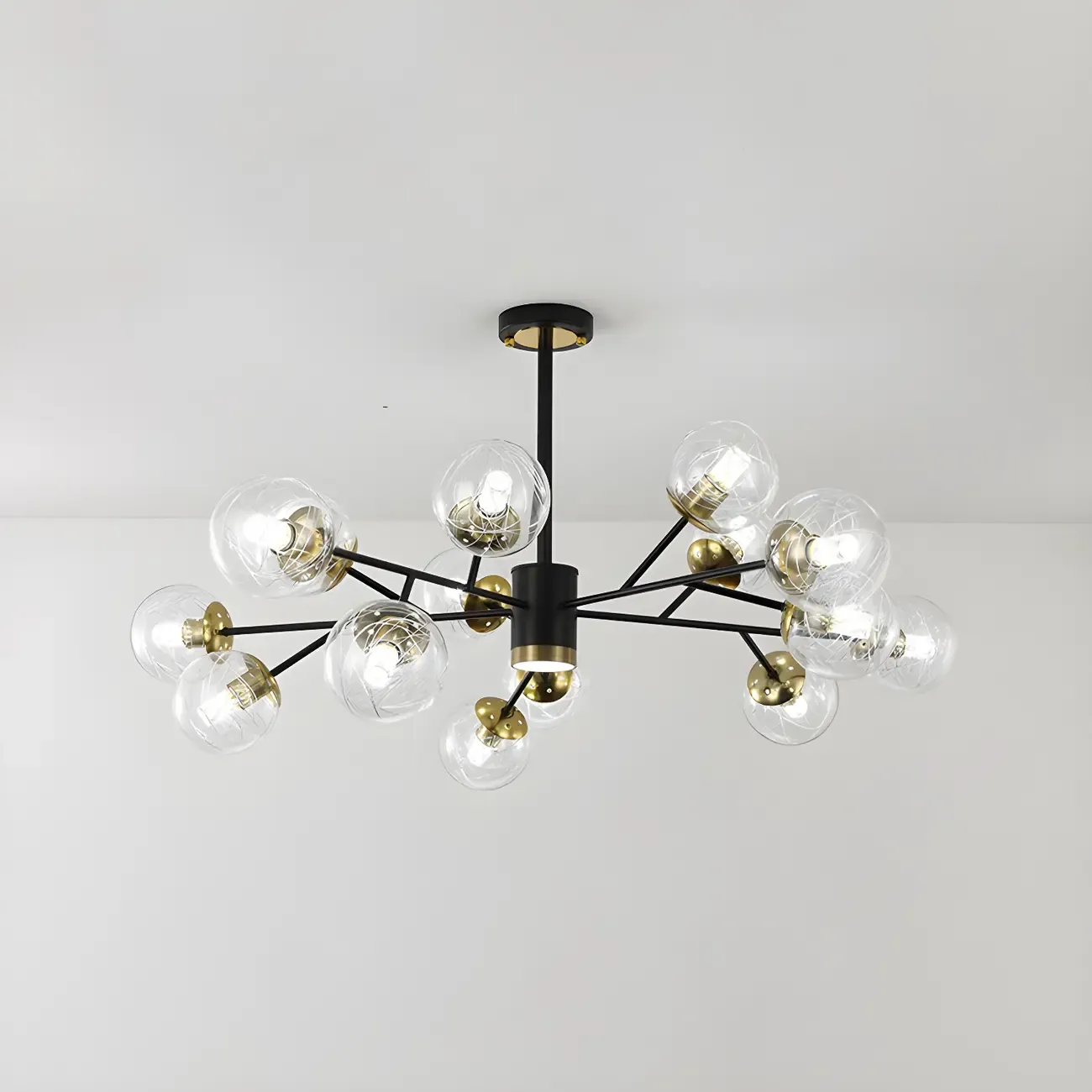 Mid-Century Modern Metal Clear Glass Sphere Sputnik Chandelier