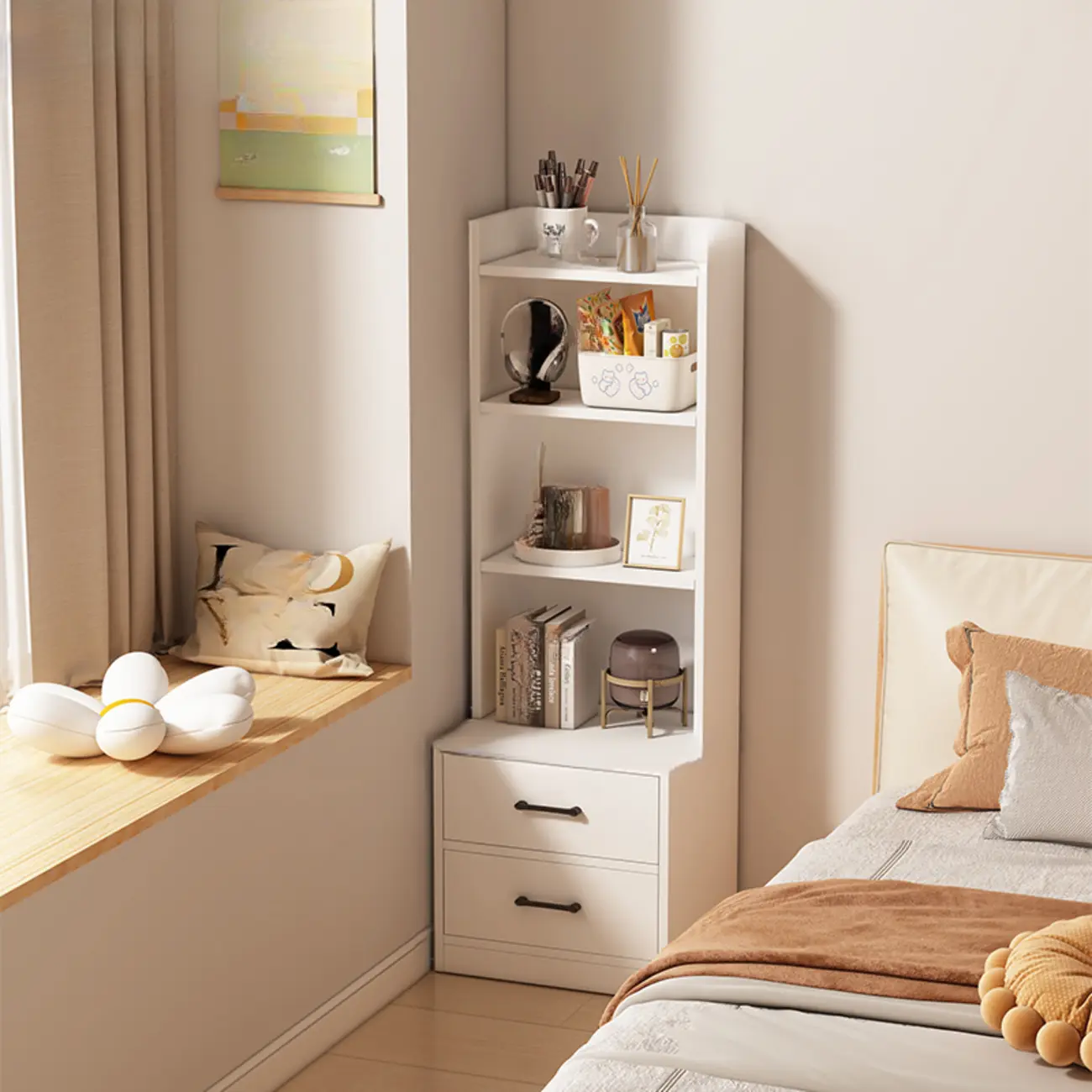 Multi-functional Wooden 5-Shelf Closed Back White Bookcase