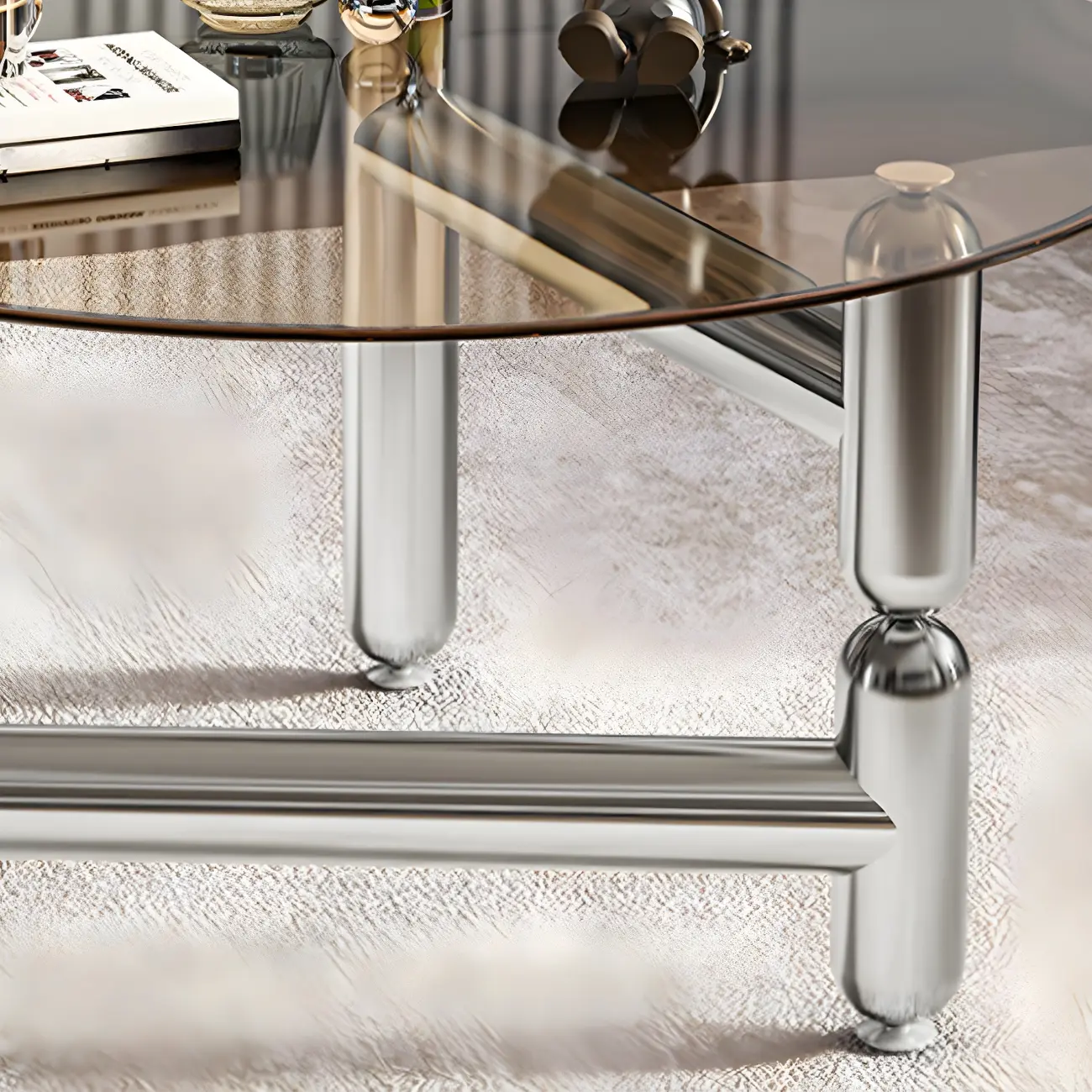 Round Glass Top Coffee Table with Stainless Steel Base