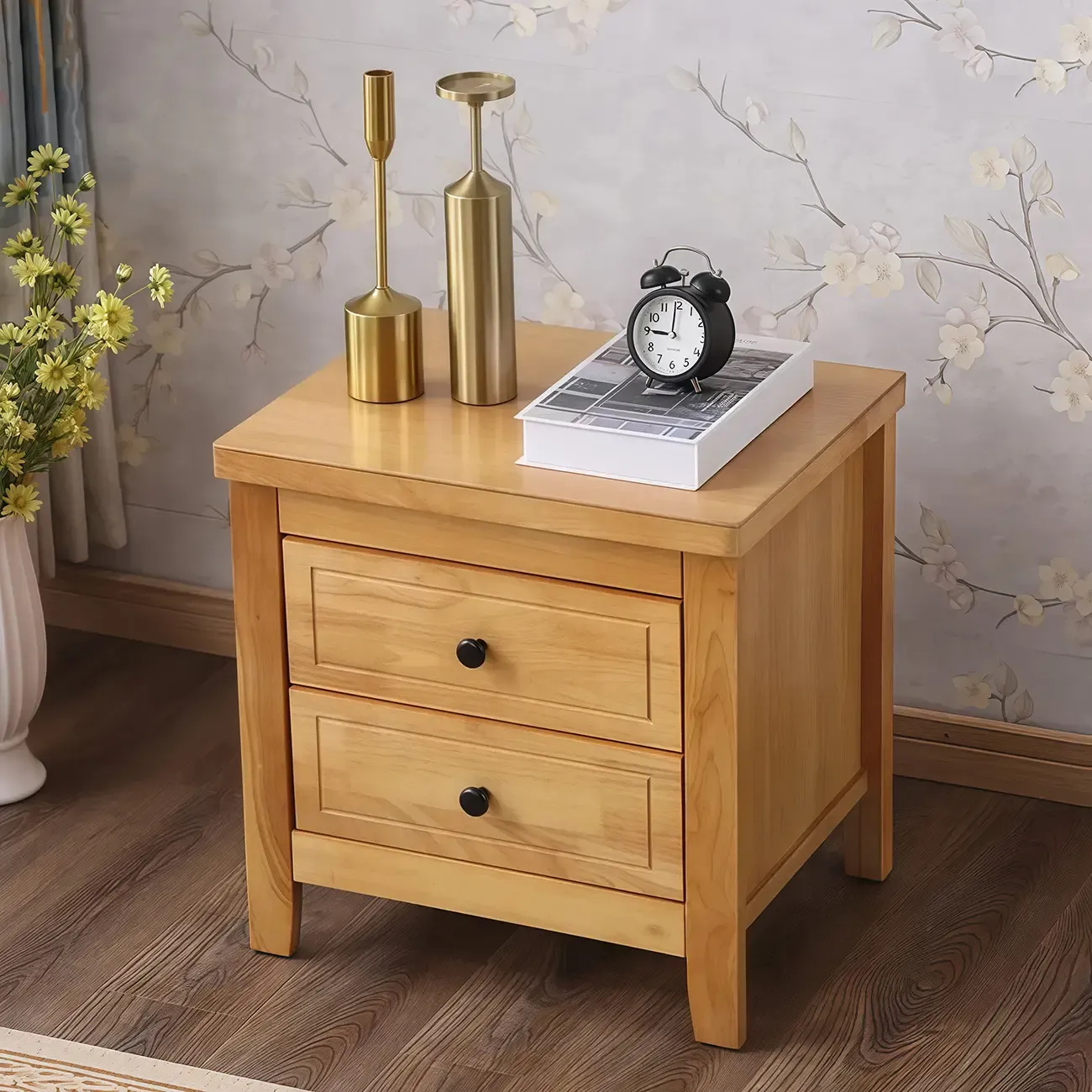 Antique 2 Tiers Drawer Wooden Grey Nightstand