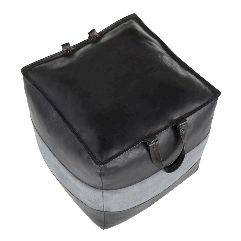 Carbon Loft Najah Industrial Pouf Ottoman in Leather and Canvas