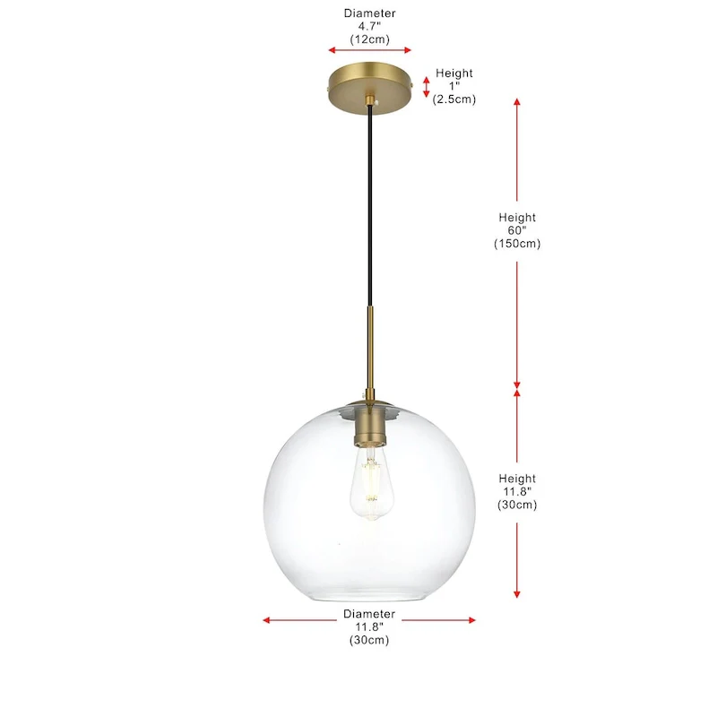 Elegant Lighting Baxter 12  Wide Single Light Pendant with Clear Glass