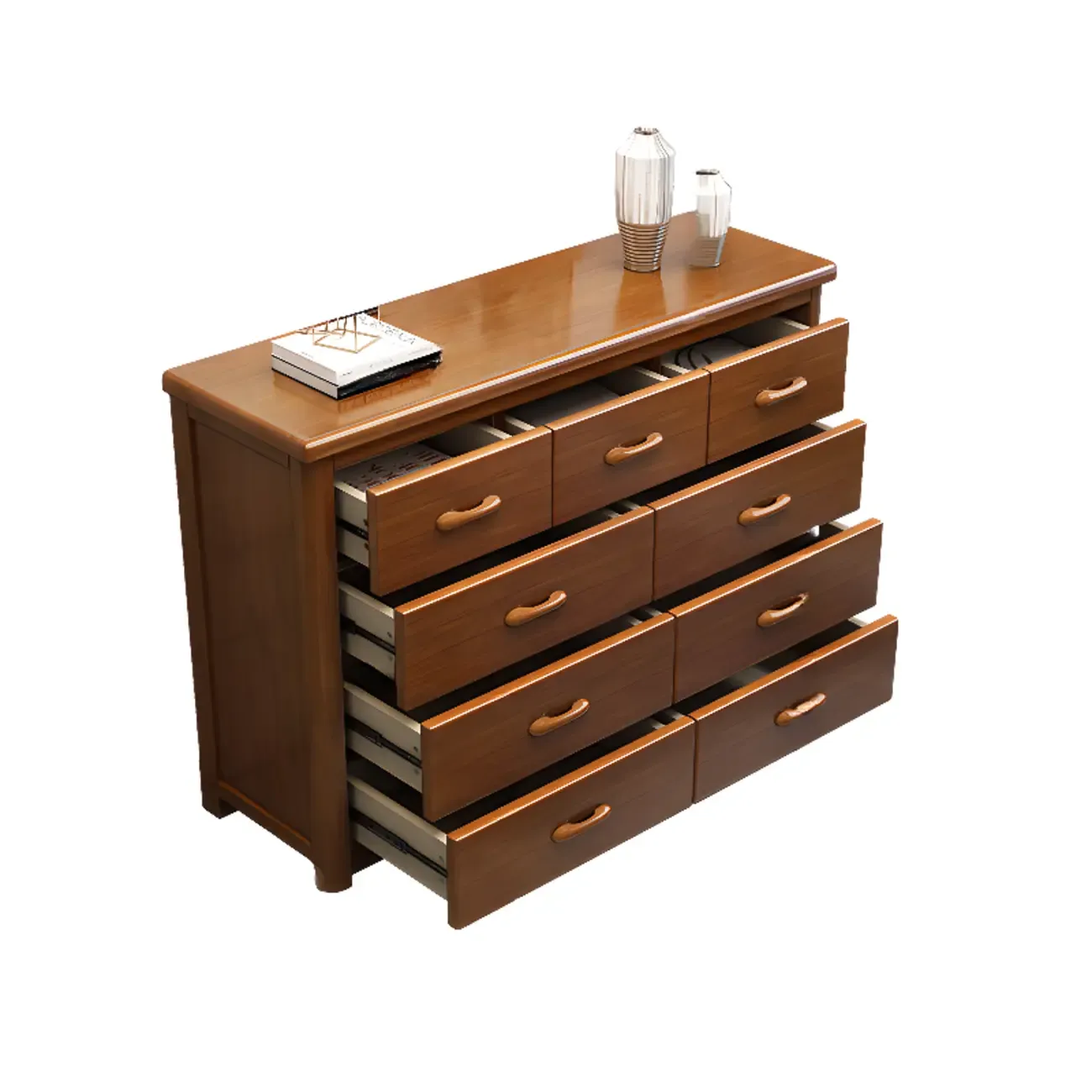 Classic Rubberwood Double Dresser with 9-Drawers