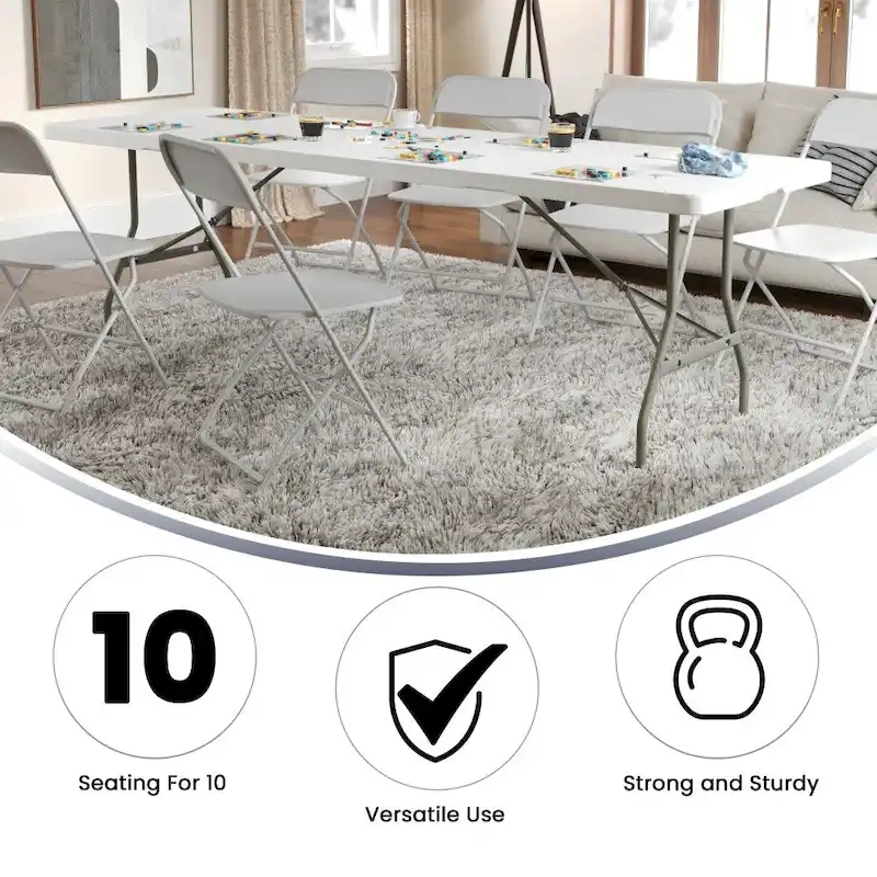 30W x 96L Bi-Fold Granite White Plastic Event Table with Carrying Handle