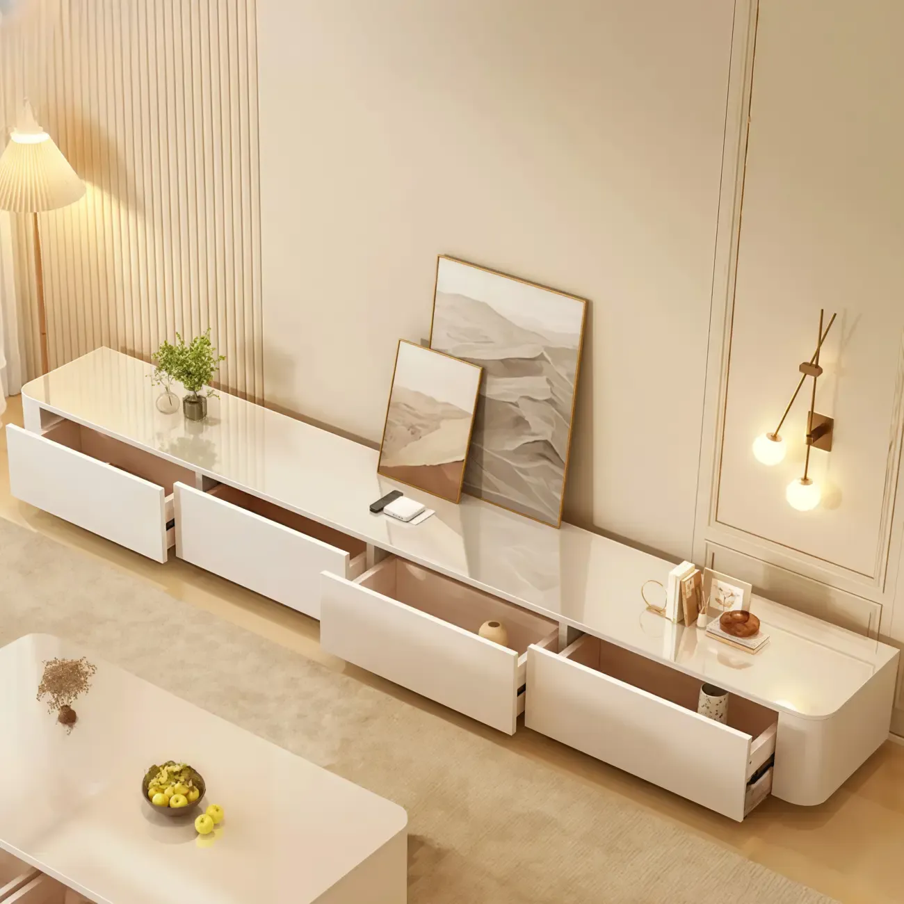 63 Sintered Stone Top Long TV Stand with Cable Management