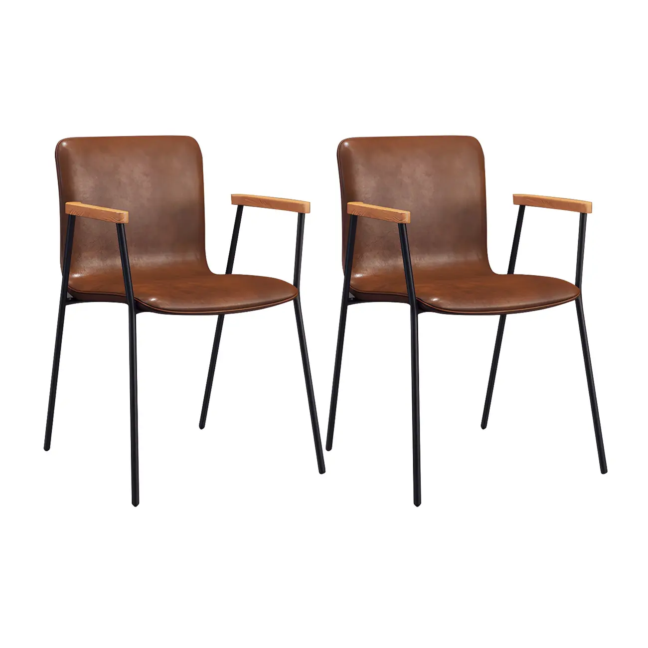 Leather Metal Legs Armrest Backrest Dining Chair