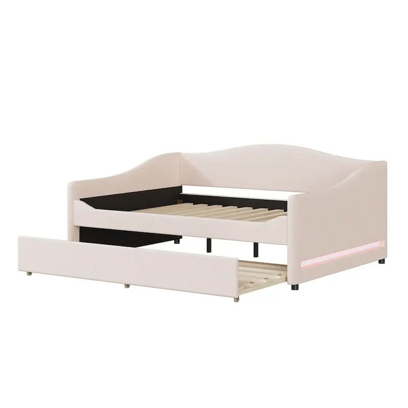 Full Teddy Fleece Daybed with Trundle and LED Lights