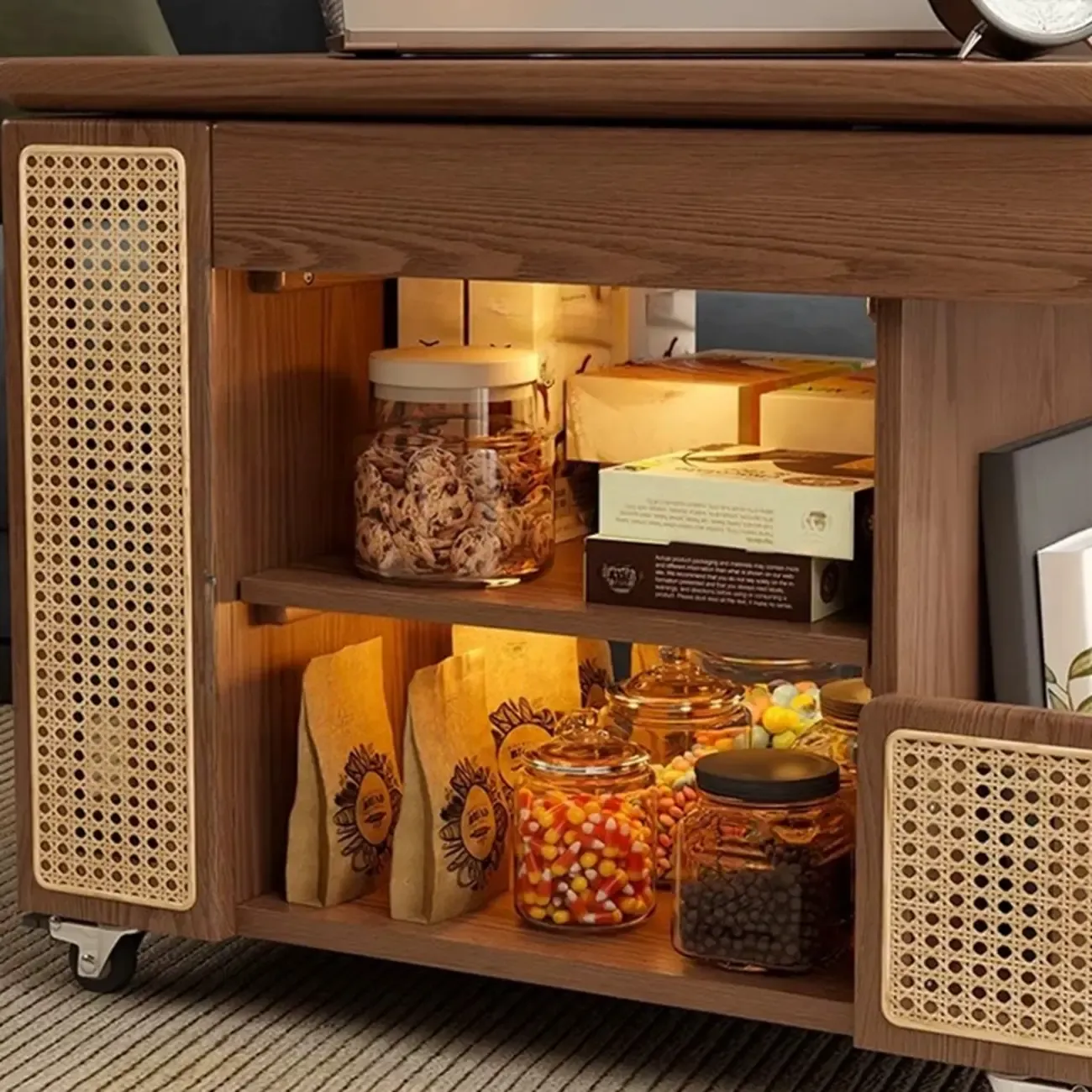 Swivel Tabletop Adjustable Wood Side Table with Wheels