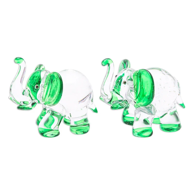 Novica Handmade Hope Trunks Handblown Glass Figurines (Set Of 2)