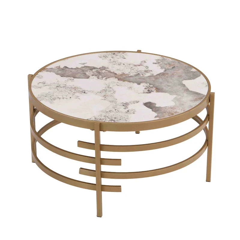 Modern Coffee Table With Sintered Stone Top and Sturdy Metal Frame