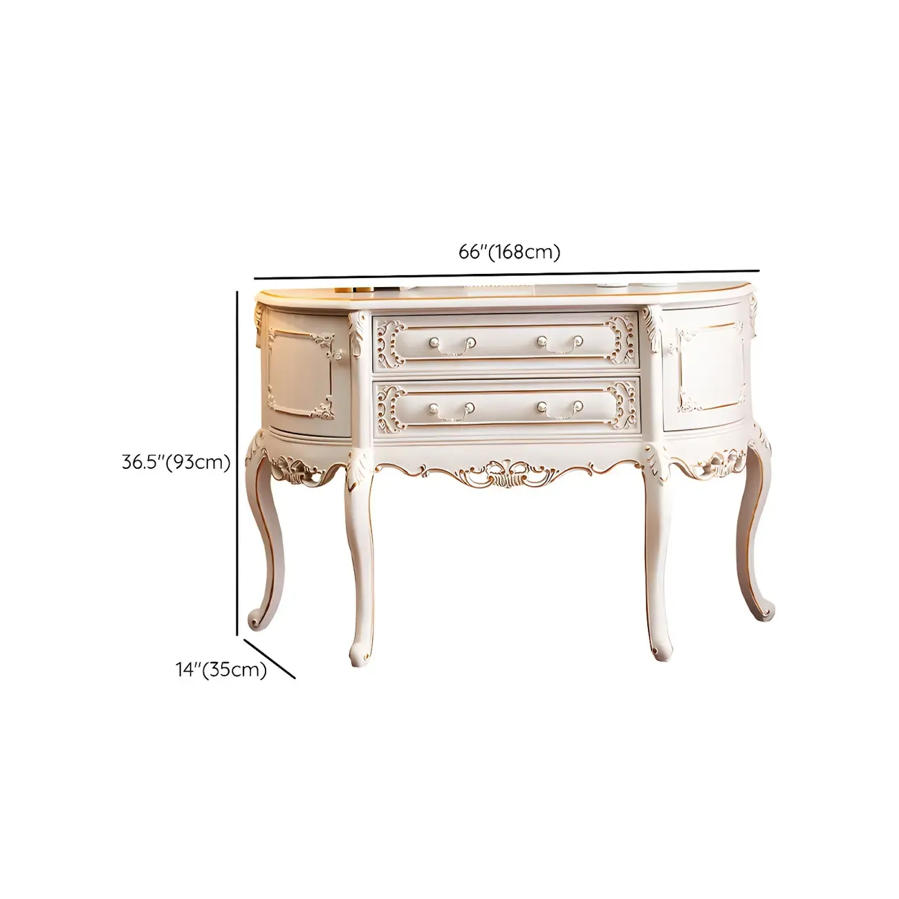 French White Wood Console Table with Drawers in Scratchproof