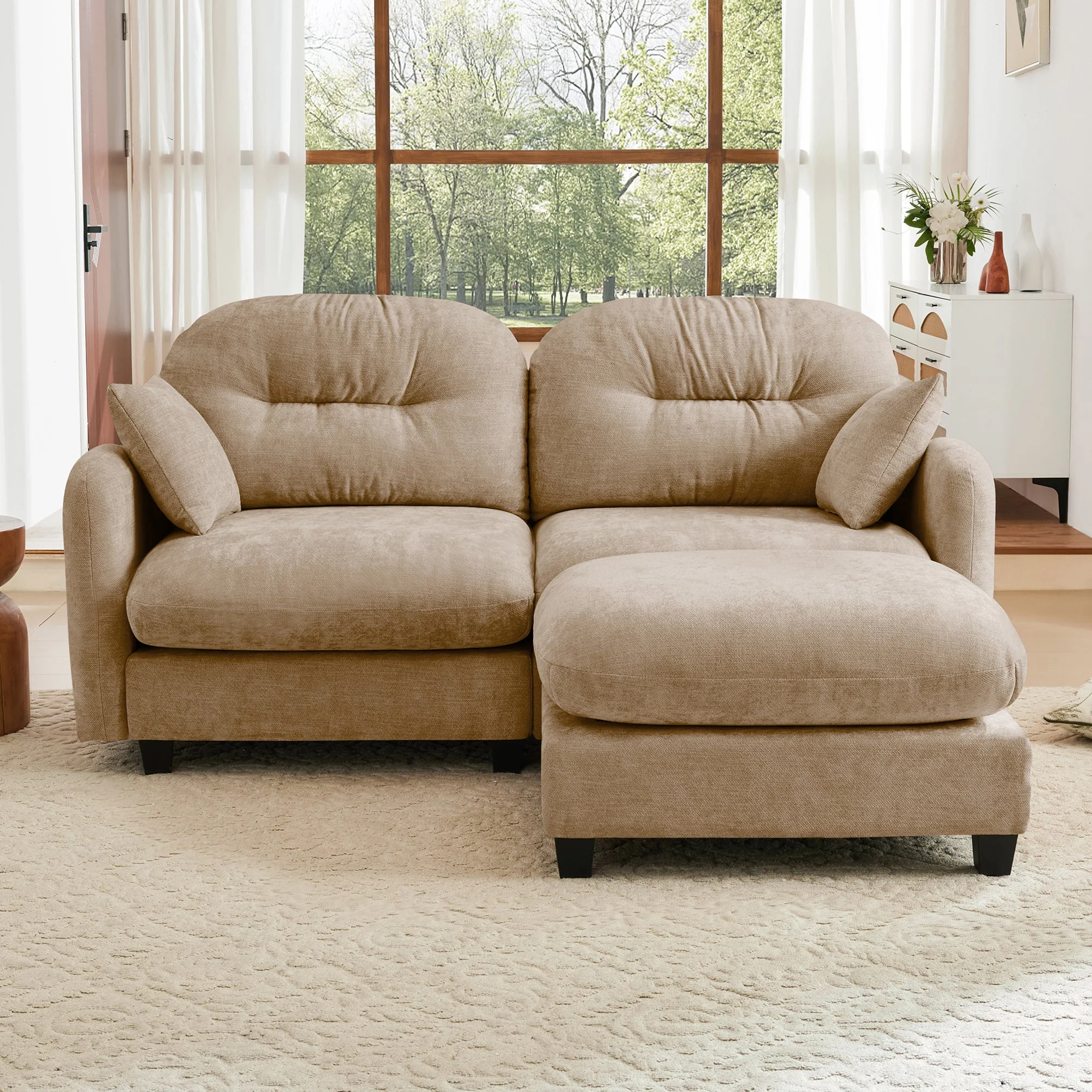 Tufted Chenille Cloud Loveseat Sectional Sofa Couch with Ottoman