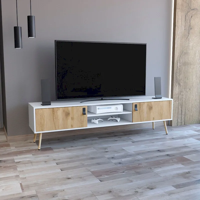 Huna TV stand Dual-Tone With Two Cabinets and Shelves