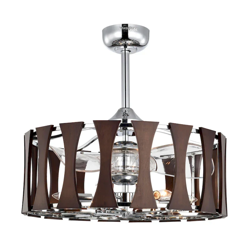 Avani 24-inch Silver and Faux Wood Grain 6 Lights 3 Blades Lighted Ceiling Fan with Remote