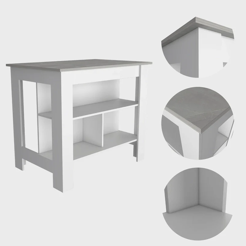 Kitchen Island with Four Legs, Three Shelves