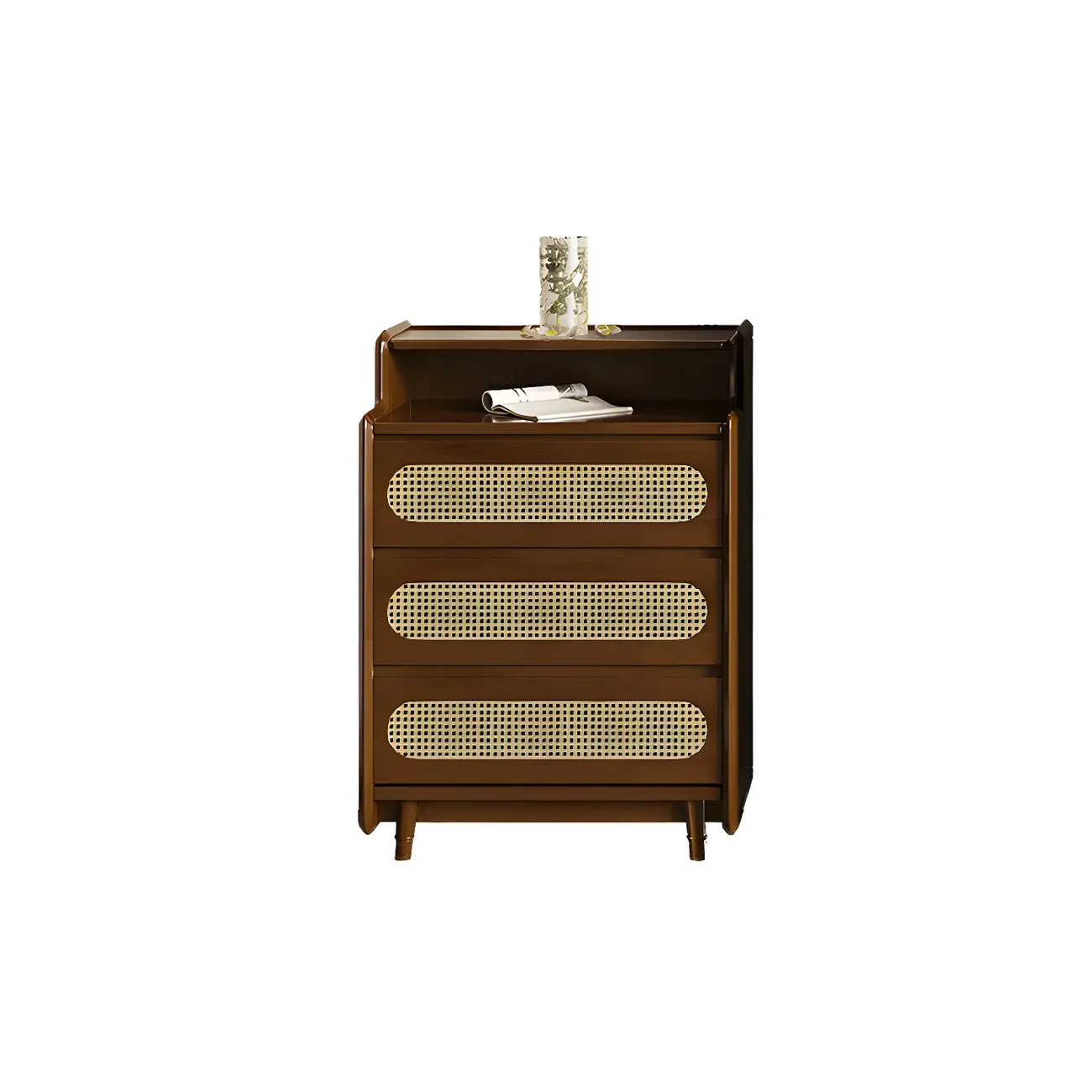 Brown Wood Rattan Front Accent Chest with Multi-Drawer