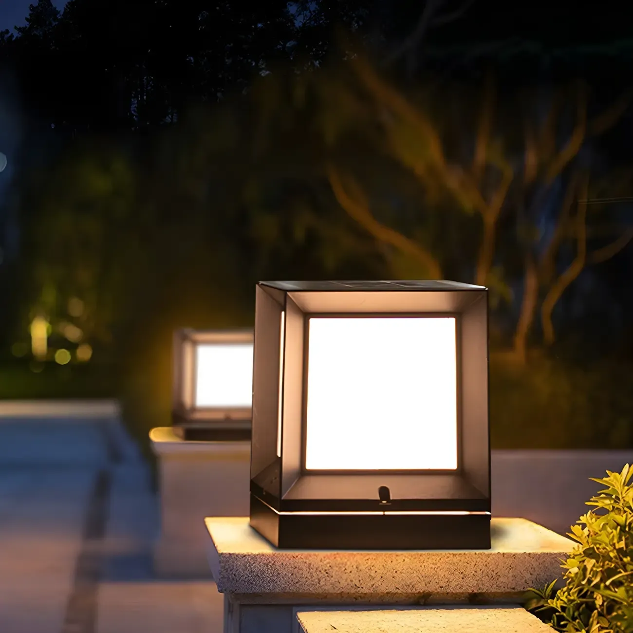Black Solar 3-Color LED Outdoor Post Lights