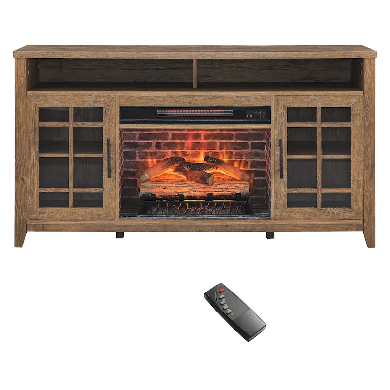 55 Inch Tv Media Stand With Electric Fireplace Kd Inserts Heater,Gray Wash Color