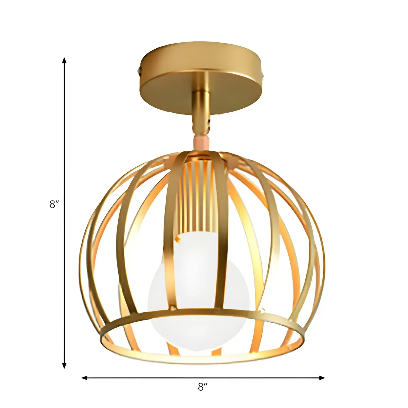 Industrial Brass Dome Semi Flush Metal Ceiling Light