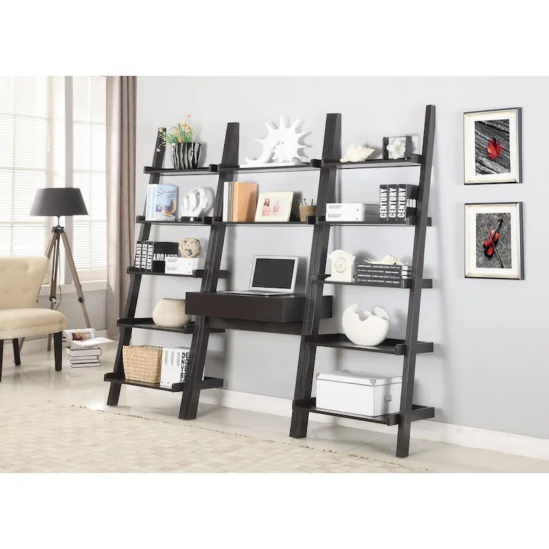 2-Sheif Ladder Desk with Drawer in Cappuccino