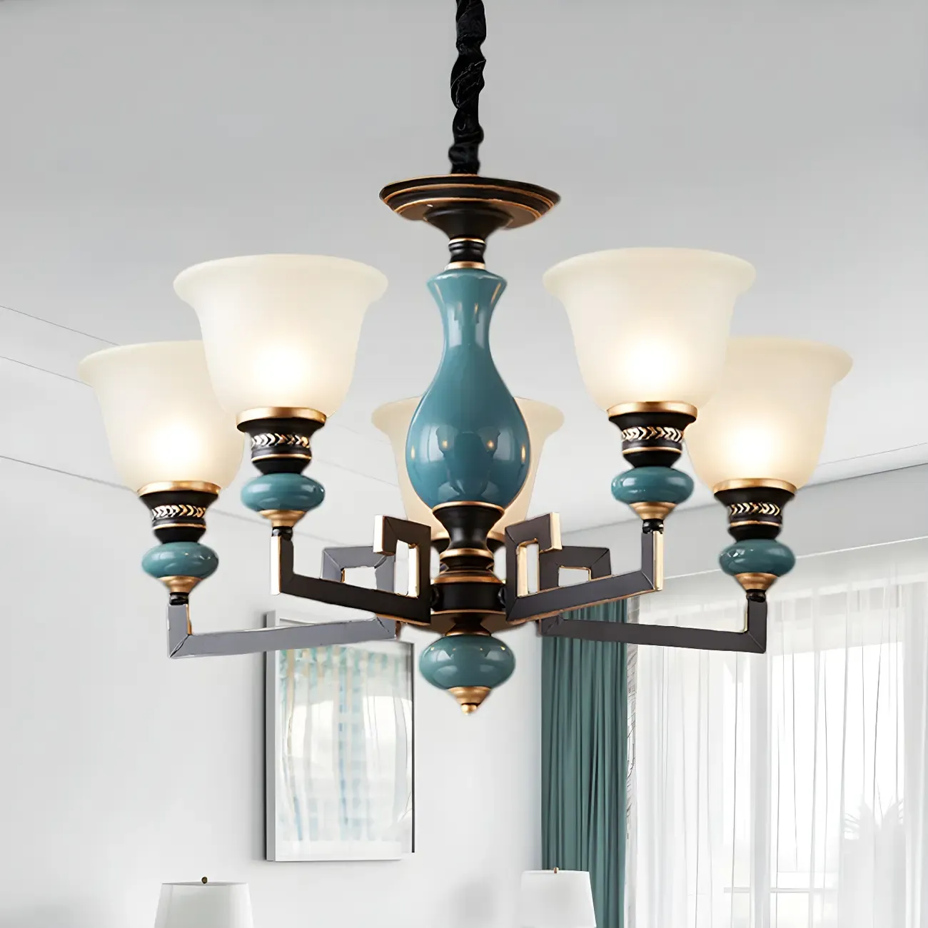 Black Ceramic Glass Geometric Chandelier Light