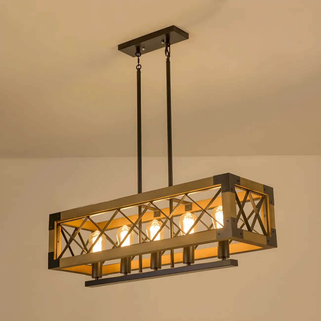 Industrial Black Metal 5-Light Island Pendant Light