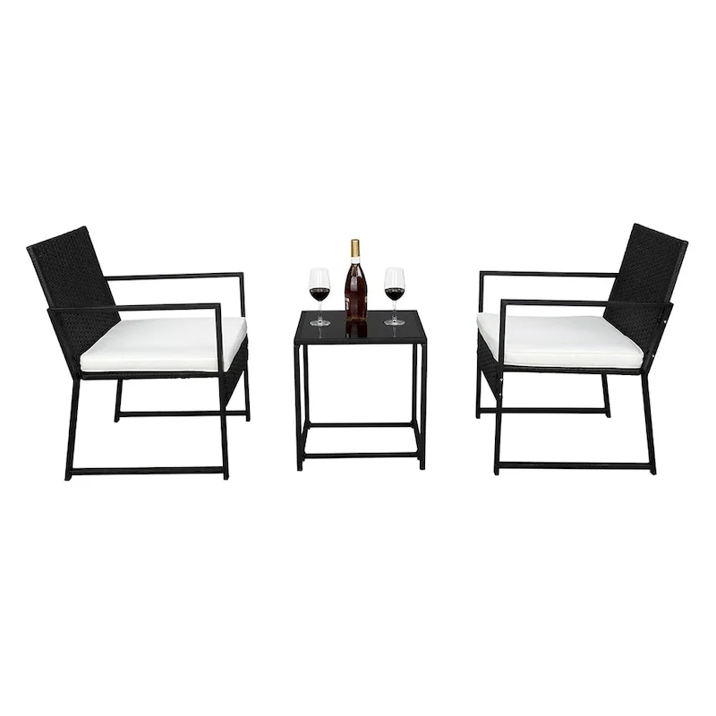 2Pcs Single Flat Chair and 1Pc Coffee Table Three-Piece Rattan Set