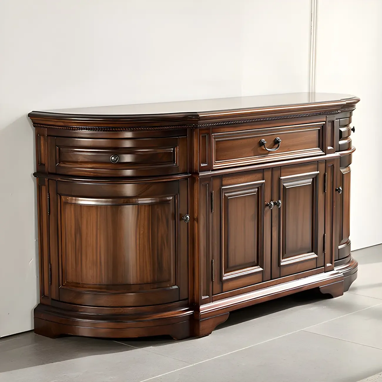 Traditional Brown Wooden Sideboard with Drawers and Cabinets