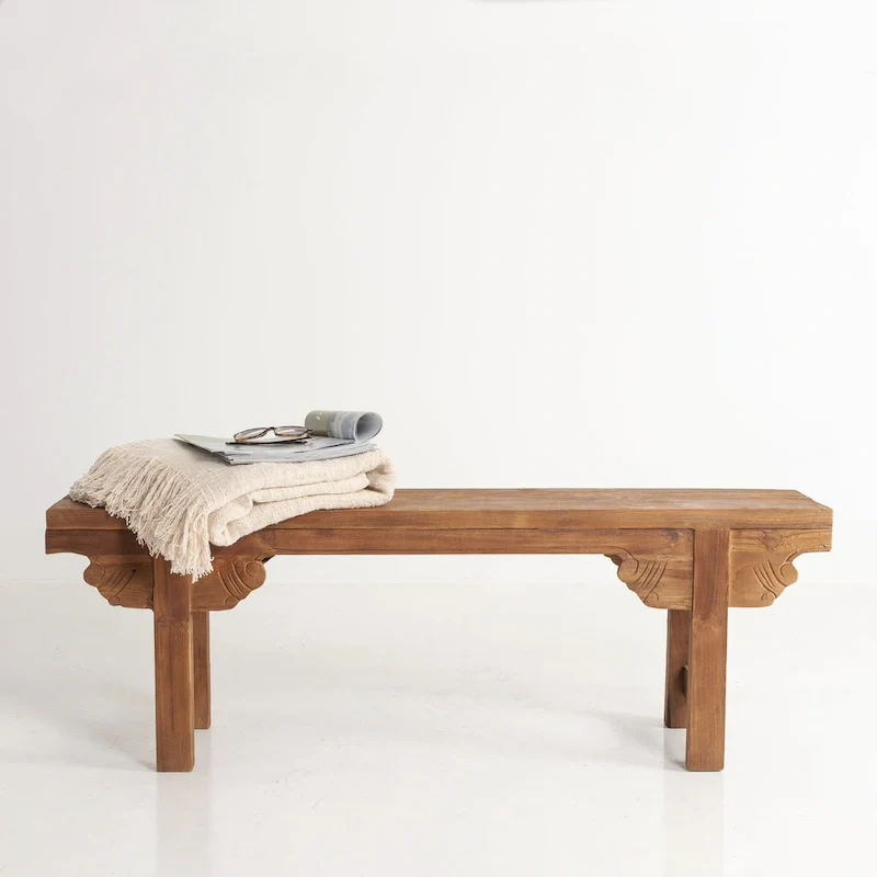 Natural Solid Wood Carved Bench by East at Main