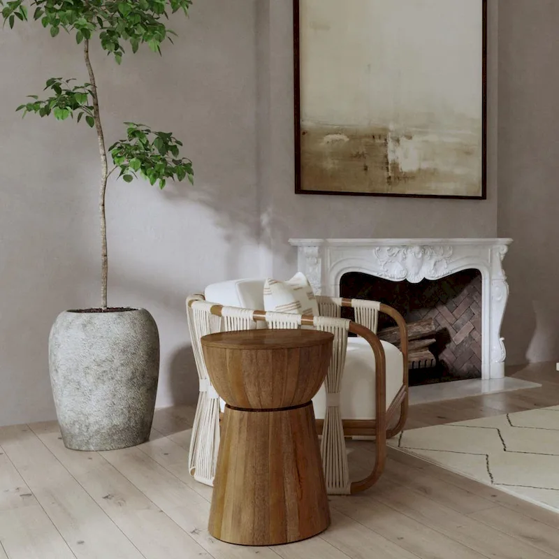 Sculpted Wood Drum Accent Table by East at Main