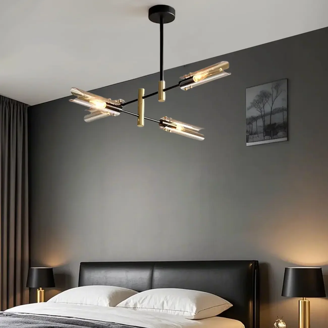 Modern Industrial Linear Chandelier with Adjustable Height
