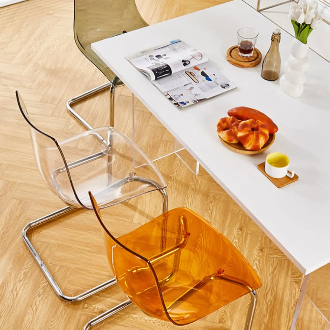 Modern Armless Plastic & Acrylic Dining Chair