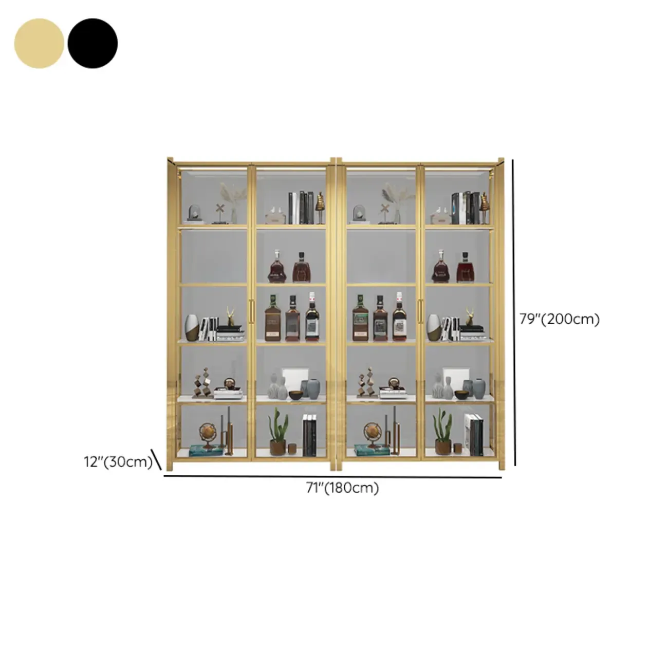 Freestanding Gold Glass Display Cabinet with LED Lights