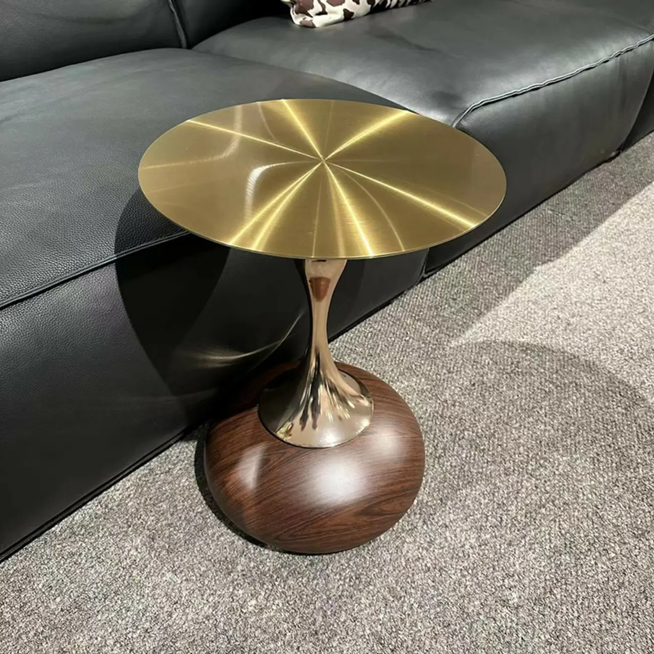 Glam Gold Stone Round Side Table for Living Room